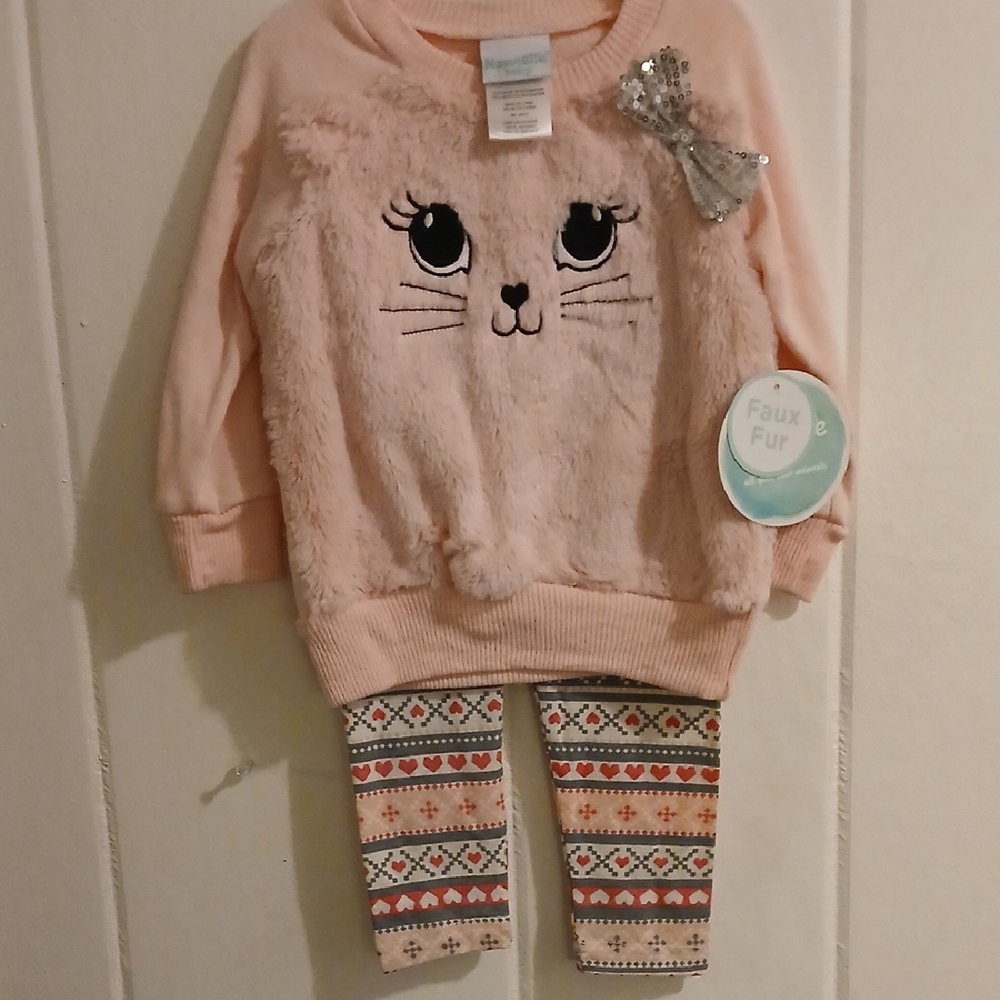 Adorable Pink Cat Design Kids Matching Set